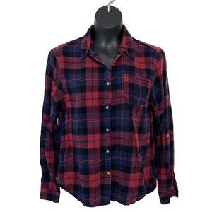 Bassport - Women's Blue, Red Plaid Flannel 100% Cotton Button Front Shirt M